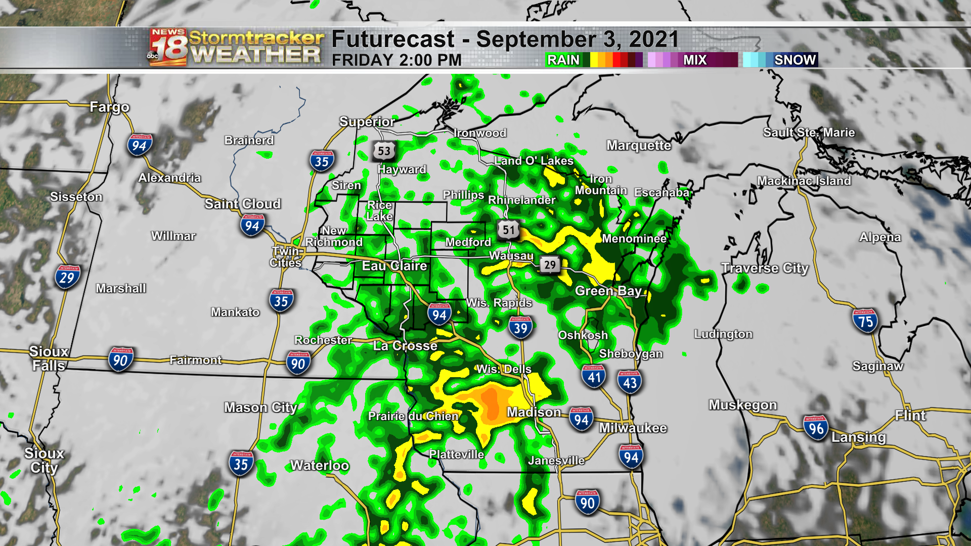 Rain expected Friday followed by cool nights through Labor Day weekend.